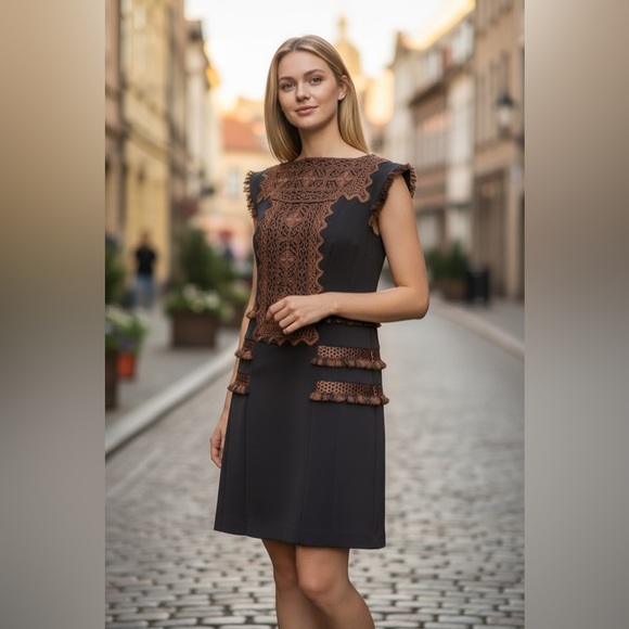 ETRO New Pleated Skirt Embroidered Dress Size 40 Made In Italy $2450.00